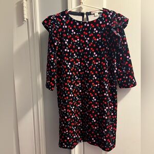 Crewcuts Black Velvet Dress 7 with Red and Pink Cherries Pattern Like New